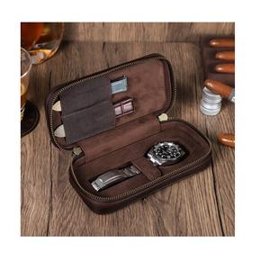 กล่องใส่นาฬิกาหนังแท้ทำมือ สำหรับเดินทาง ปิดด้วยกระดุมล็อคแน่นหนา ป้องกันรอยขีดข่วนด้านใน กล่องใส่นาฬิกาสามช่อง - Product Image 5