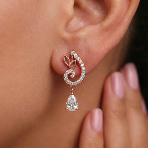Boucles d'oreilles en argent sterling 925 plaqué or rose Flourish Drop pour femmes, cadeau idéal pour un mariage ou une fiançailles - Product Image 2