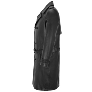 Manteau trench en cuir de mouton véritable pour homme, noir, double boutonnage, avec ceinture, manteau d'hiver, fabricant en gros - Product Image 2
