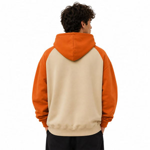 Sudadera con Capucha para Hombre, Color Naranja Beige, Manga Raglán, Felpa Francesa, Casual, Invierno, Corte Holgado, Bolsillo Frontal, Logotipo con Impresión Digital - Product Image 5