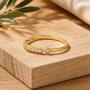 Premium Round Brilliant Lab Grown Diamond Pave Engagement Ring 10k 14k 18k Solid Gold Minimalist Band Ethical Promise Jewelry - Product Image 4