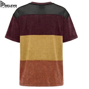 Camiseta Oversize de Algodón 100% de Alta Calidad para Hombre con Paneles de Malla, Color Borgoña Mostaza, con Detalle de Hombro con Lavado Ácido de Tres Paneles - Product Image 2