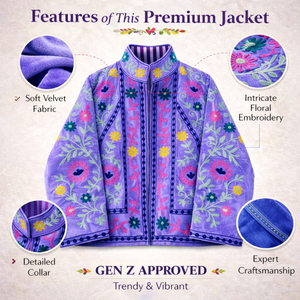 Chaqueta Bomber de Terciopelo Bordada a Mano Personalizada para Mujer, Diseño Floral Suzani, Cuello Alto, Ropa de Boutique - Product Image 4