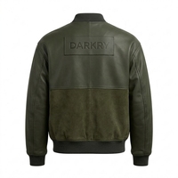 Blouson aviateur en cuir véritable vert olive pour homme avec empiècements en daim, patch personnalisé, poche zippée, manteau de pilote, fournisseur direct d'usine