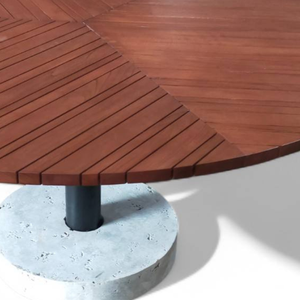 Mesa de Comedor Redonda de Diseño Minimalista en Madera de Teca con Patas Metálicas y Material Resistente para Decoración del Hogar - Product Image 5