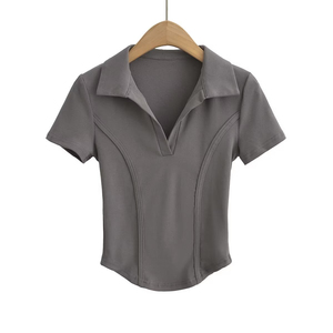T-shirt décontracté pour femme Spice Girl, motif Heather, manches papillon, coupe classique, col en V, broderie, anti-boulochage - Product Image 4