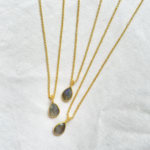 Labradorite Pendant Sterling Silver Necklace Gold Plated Chain Flashy Stone Jewelry Handmade Wholesale Supplier - Product Image 3