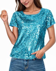 T-shirt imprimé à manches courtes pour femme, avec logo scintillant, design brillant, mode urbaine, haut confortable style streetwear - Product Image 3