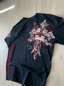 Premium Quality Graphic <b>T</b> <b>Shirt</b> Wings Skull Print Heavyweight Black Tee OEM ODM High Street <b>Gothic</b> Wings Cross Sleeve Print Tees - Product Image 2
