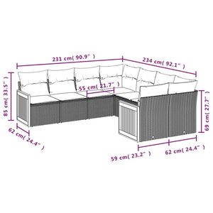 Conjunto de Sofá de Jardín de Ratán PE Negro con Patas Ajustables, Muebles de Exterior de 6 Plazas, Diseño Contemporáneo, Estructura de Madera de Teca - Product Image 3