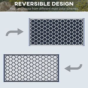 Tapis d'extérieur réversible 9x18 pour camping-car, bleu et blanc, en paille plastique, pour patio, terrasse, pique-nique, plage, camping - Product Image 6
