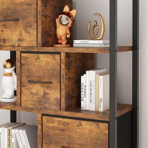Libreria a 4 Ripiani in Legno Nero e Ferro con 3 Gambe Alte, Pannello in Truciolato e Tessuto Non Tessuto, 80x30x103cm, Struttura in Ferro, Componenti in Legno Nero e Ferro - Product Image 5