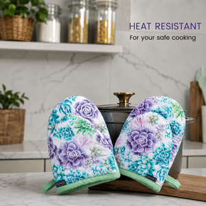 Mini Oven Mitts Gloves | Heat Resistant Cotton <b>Pot</b> <b>Holders</b> | Floral Quilted Kitchen Baking Cooking BBQ Mitts Non Slip Grip Set - Product Image 5