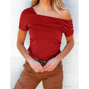 2025 Women's Trendy All Seasons Eco-Friendly Breathable One-<b>Shoulder</b> Full Sleeves <b>Off</b>-<b>Shoulder</b> Asymmetrical Stretchy Woven Loose - Product Image 6