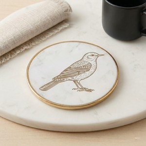 Posavasos Redondo de Mármol Blanco con Elegante Ilustración de Rinoceronte, Posavasos Decorativo de Piedra para Decoración Moderna del Hogar - Product Image 6