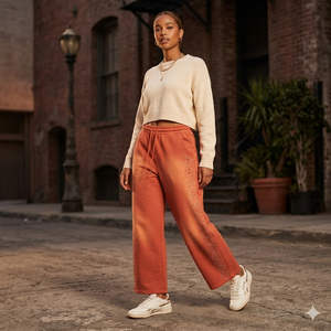 Orange Vintage Washed Rhinestone Sweatpants Wide Leg Joggers Men Women Oversized Streetwear Loose Fit Casual Trousers - Product Image 1