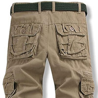 Pantalon cargo en toile kaki pour homme, plusieurs poches, respirant, style vêtement de travail, taille mi-haute, fermeture boutonnée, coupe droite