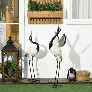 Set di 2 Statue da Giardino Rustiche, Sculture di Eroni Bianche e Nere da 90 cm e 103 cm per Decorazione di Prati, Cortili e Giardini - Product Image 2