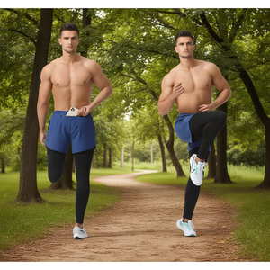 Shorts de compression mi-longs respirants pour hommes, 100 % polyester, multi-poches, écologiques, pour la gym et le jogging, taille mi-haute, séchage rapide - Product Image 3