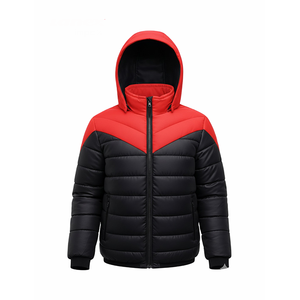 Veste matelassée à capuche rouge et noire pour homme, légère, chaude, zippée, coupe-vent, décontractée, pour l'extérieur - Product Image 2