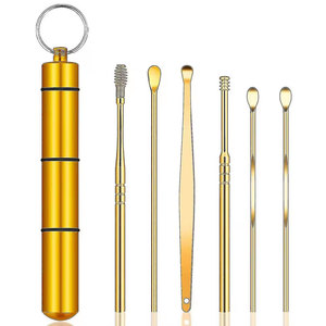 Kit de nettoyage d'oreilles en acier inoxydable, 6 pièces, curettes pour l'élimination du cérumen, pour la vente en ligne - Product Image 1