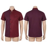 Unisex Kochuniform 220 GSM Gewebte Poly-Baumwolle Beige Kurzarm Stehkragen Tunika Siebdruck Bestickt Maßgeschneidert