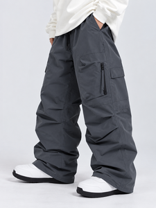 Pantalon de ski cargo imperméable à capuche pour homme grande taille, beige, coupe ample, 10000 mm, avec fermeture éclair, pour snowboard et streetwear, idéal pour l'extérieur - Product Image 5
