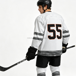 Maillot de hockey sur glace personnalisé blanc pour homme, col en V, manches longues, maille respirante, imprimé par sublimation, uniforme d'équipe Cat - Product Image 3