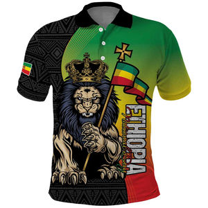 Polo personnalisable pour la Journée nationale d'Éthiopie, motif Lion de Juda africain, imprimé, été-automne, manches courtes, à bon prix - Product Image 2