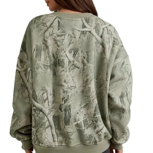 Sudadera con cuello redondo y estampado de camuflaje de moda 2027 para mujer, sudadera con capucha personalizada con bordado de chenilla, jersey extragrande de peso pesado - Product Image 2