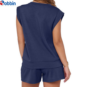 Conjuntos Deportivos Cortos de Verano, Tendencia Actual, con Logotipo Personalizado, sin Mangas, 2 Piezas, Shorts y Camisetas para Mujer - Product Image 3