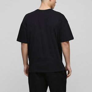 T-shirt Homme Coupe Ample Qualité Supérieure Coton Lourd 100% Coton Surdimensionné Noir Uni Logo Personnalisé Imprimé Hip Hop Respirant - Product Image 3