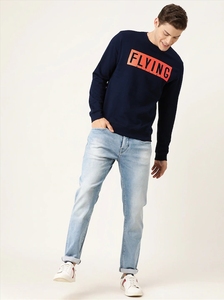Sweat-shirt à col rond bleu marine pour homme, coupe classique, logo imprimé, pull décontracté, tricot d'automne, 100% coton - Product Image 3