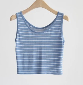 Débardeur court sans manches en coton rayé respirant et fibre de bambou, tricoté, col rond, décontracté, pour femme, personnalisable sur le devant, haute qualité - Product Image 6
