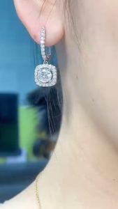 4ct Lab Grown <b>Diamond</b> Halo <b>Earrings</b>: 14K White Gold <b>Dangle</b> Drop, hoop <b>earring</b> - Product Image 3