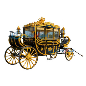 Black Gold Royal Horse Drawn Carriage With Crown Decoration For Wedding Sightseeing - Product Image 1