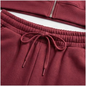 Women 100% Cotton Hooded Tracksuit Set Solid Color Full Length Sweatpants & <b>Zipper</b> <b>Jacket</b> Casual Loose Fit Autumn Wear - Product Image 5