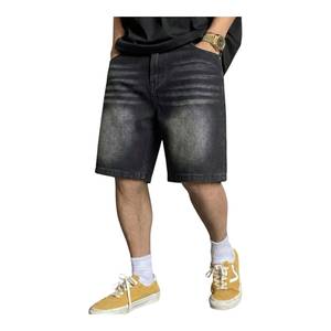 Shorts Bermuda en jean noir délavé pour homme, taille mi-haute, fermeture boutonnée, style décontracté, tissé respirant, motif uni, poches, lavage en machine - Product Image 5