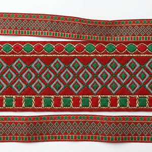 Cinta Jacquard Étnica de 38 mm con Bordado Dorado, Rojo y Verde, Encaje Geométrico Tejido para Prendas, Lazos y Ropa Festiva - Product Image 2