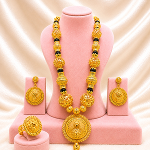Flower Pattern 24K Gold Plated Brass Zircon Jewelry <b>Set</b> Necklace Earrings Women's Bridal Trendy Style A-63157 - Product Image 2