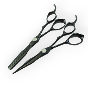 Barber <b>Thinning</b> Scissors and Straight Scissors Set meticulously crafted in sleek black with <b>wire</b> cut technology - Product Image 1