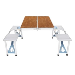 Tavolo e Sedia da Campeggio in Lega di Alluminio 50kg, Design Pieghevole Effetto Legno 136*85.5*67cm - Product Image 3