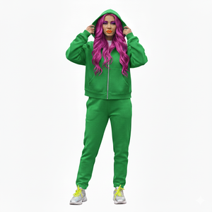 Women's <b>Purple</b> Hooded Tracksuit Full Length Solid Color Casual Wear With Side Pockets Zipper Fly Regular Fit Autumn Style - Product Image 6