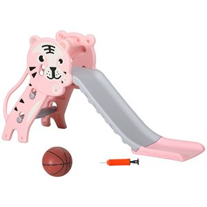 Tobogán y Aro de Baloncesto 2 en 1 para Niños de 18 a 36 Meses, Color Rosa, Fácil de Instalar, Divertido Juguete para Interiores - Product Image 1