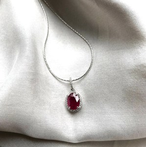Genuine Natural Ruby Oval Halo Silver Pendant Elegant <b>Red</b> Gemstone Jewelry July Birthstone Gift For Women Pendant - Product Image 4