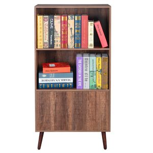 Bibliothèque à 2 niveaux en noyer avec portes, armoire de rangement pour livres, photos, décorations pour salon, bureau ou bibliothèque - Product Image 6