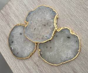 Irregular Shape Stone <b>Coaster</b> Set With Gold Edge Glam Design Handmade Table Mats For Home Decor By Universal Overseas INDIA - Product Image 5