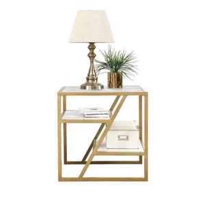 Mesa Auxiliar Moderna de Metal Cuadrada con Tapa de Mármol y Marco Dorado, Mueble Multifuncional para Sala de Estar, Decoración de Interiores - Product Image 2