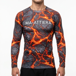<b>Men</b> Long Sleeve Compression Shirt Black Lava Print Gym Fitness Running Sportswear Performance Athletic <b>Base</b> <b>Layer</b> - Product Image 1