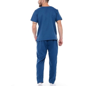 Ensemble de blouses médicales pour hommes gris clair, col en V, manches courtes, uniforme en coton et polyester tissé, vêtements d'hôpital - Product Image 5